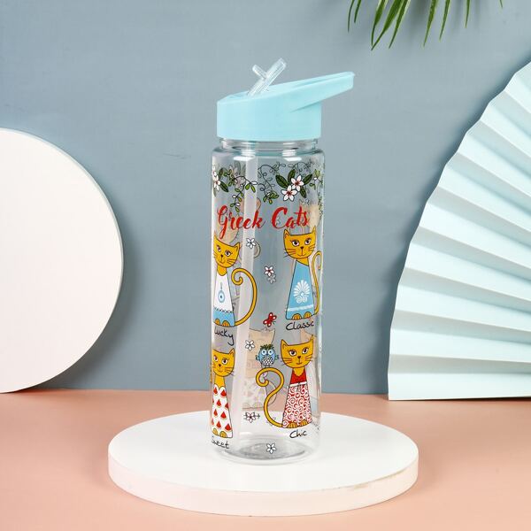 

Cartoon Graphic Straw Water Bottle, Multicolor