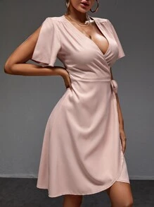 SHEIN Tall Vestido cruzado de cuello profundo con nudo lateral - Rosa vieja - Ver 4