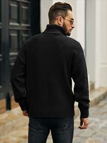 Manfinity Homme Men Turtleneck Cable Knit Jumper - Black - View 2