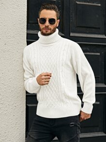 Manfinity Homme Men Turtleneck Cable Knit Jumper - White - View 1