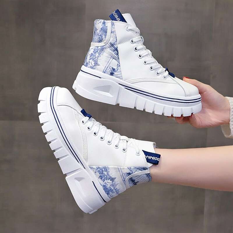 

Graphic Lace Up Front Boots, White