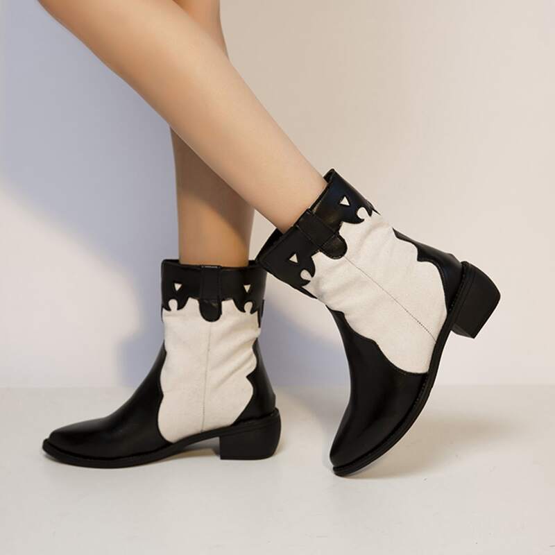 

Colorblock Chunky Heeled Boots, Black