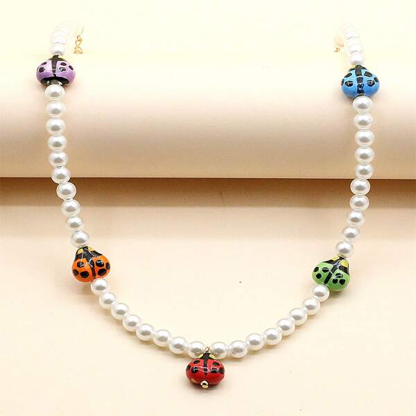 

Faux Pearl Beaded Necklace, Multicolor