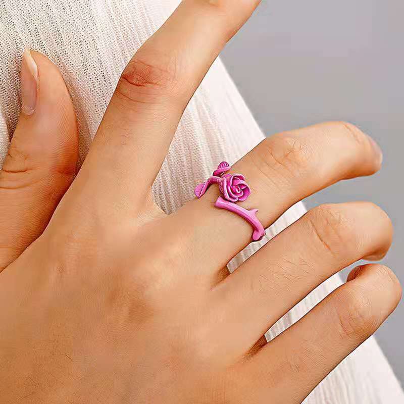 

Rose Decor Cuff Ring, Pink