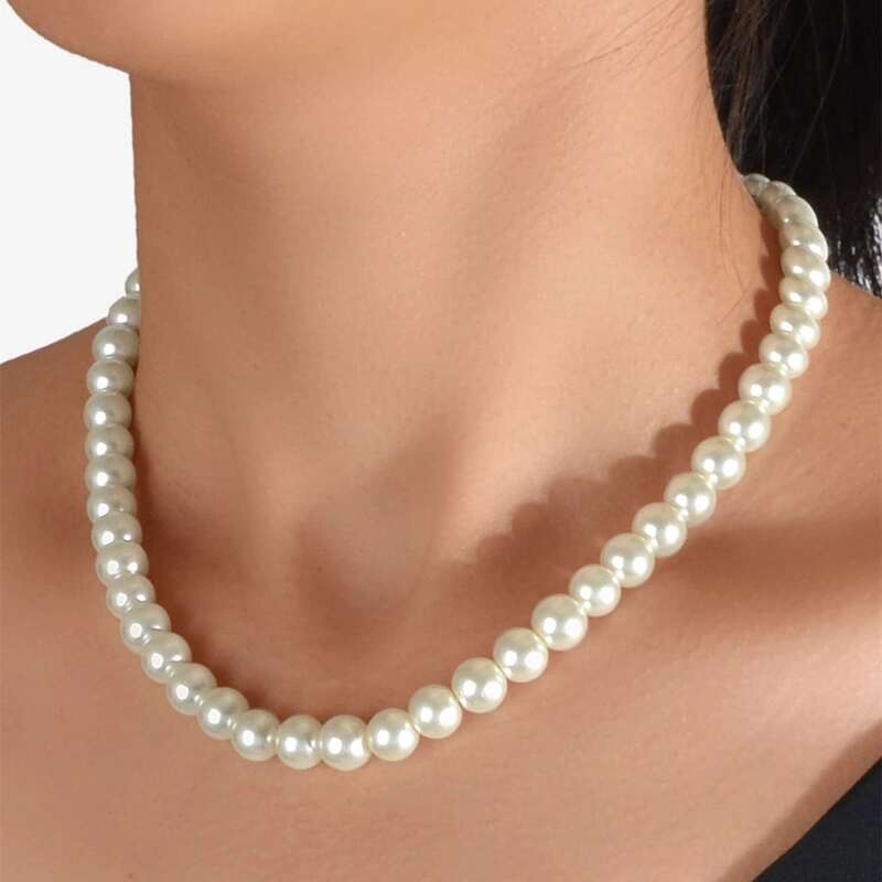 

Faux Pearl Beaded Necklace, White