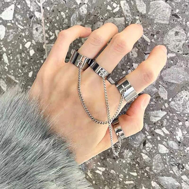 

2pcs Chain Linked Ring, Silver