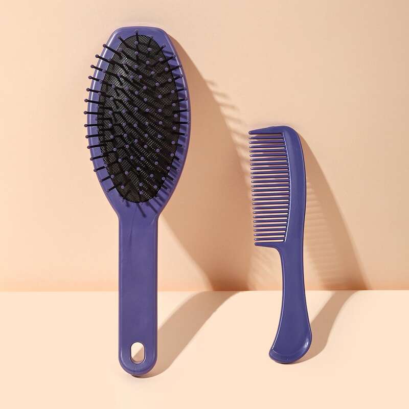 

1pc Cushion Hair Brush & 1pc Hair Comb, Purple