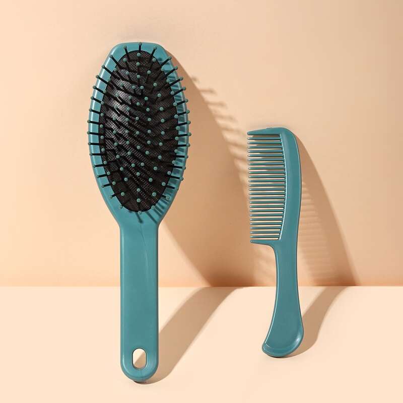 

1pc Cushion Hair Brush & 1pc Hair Comb, Dark green