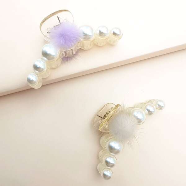 

2pcs Pom Pom Hair Claw, Multicolor