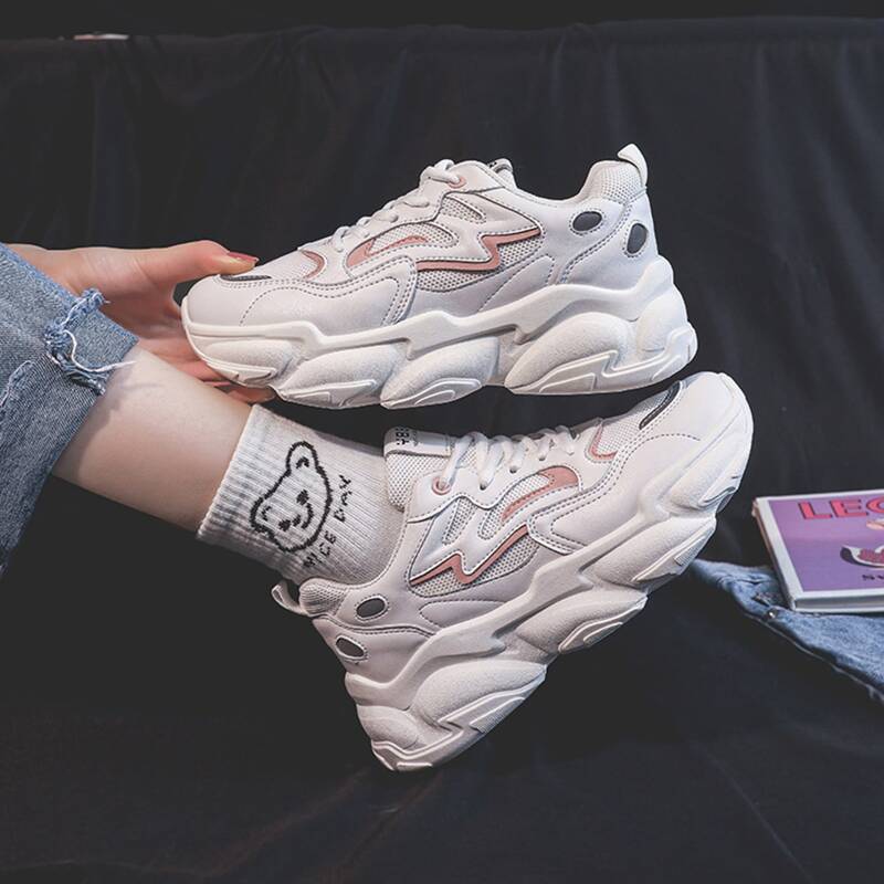 

Mesh Panel Lace Up Front Chunky Sneakers, Pink