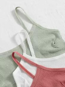 3件素色羅紋文胸套裝 - 彩色 - 查看 4