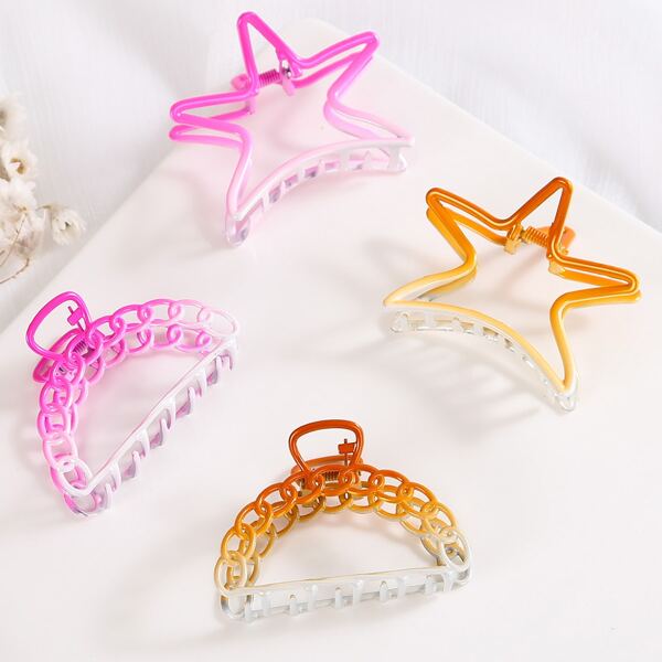 

4pcs Star Design Hair Claw, Multicolor