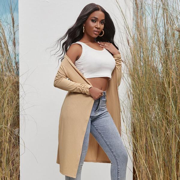 

Solid Ribbed Coat, Khaki
