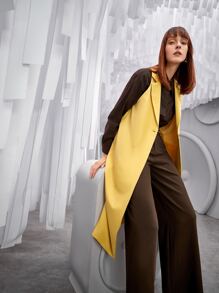 SHEIN Lapel Collar Single Button Sleeveless Longline Coat - Yellow - View 4