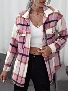 SHEIN LUNE Plaid Flap Pocket Button Front Coat - Multicolor - View 1