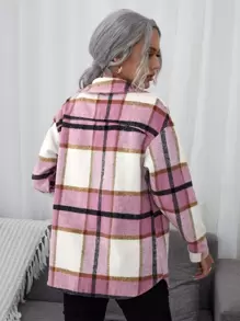 SHEIN LUNE Plaid Flap Pocket Button Front Coat - Multicolor - View 2