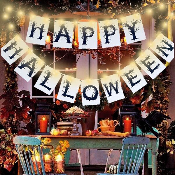 

1set Halloween Letter Graphic Pull Flag With Light, Yellow