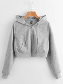SHEIN EZwear Zip Up Drawstring Hoodie In Fall/Winter - Light Grey - View 1