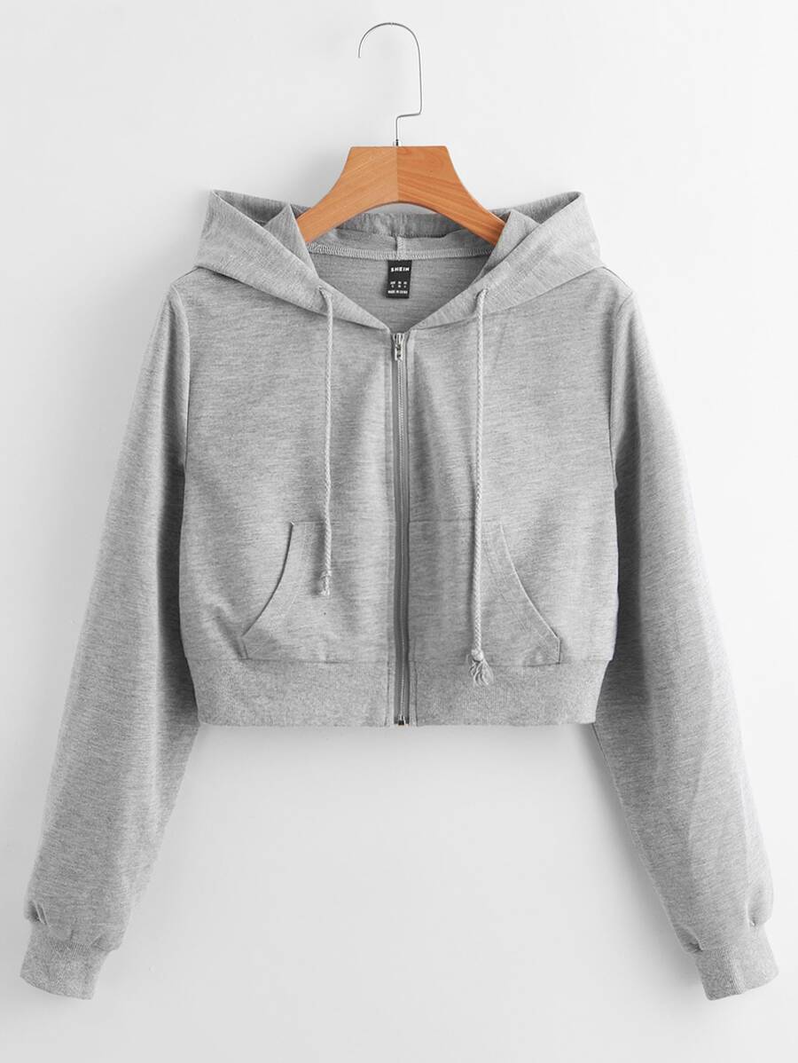 SHEIN EZwear Zip Up Drawstring Hoodie In Fall/Winter - Light Grey - View 1