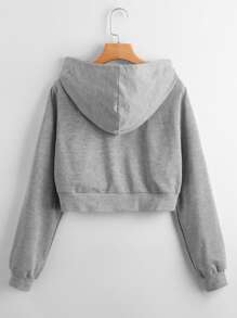 SHEIN EZwear Zip Up Drawstring Hoodie In Fall/Winter - Light Grey - View 2