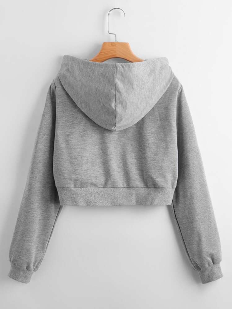 SHEIN EZwear Sudadera con capucha con cordón y cremallera para otoño/invierno - Gris Claro - Añade 2