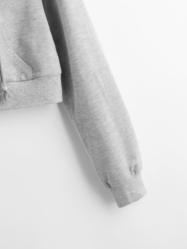 SHEIN EZwear Sudadera con capucha con cordón y cremallera para otoño/invierno - Gris Claro - Añade 3