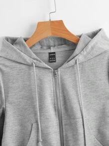 SHEIN EZwear Zip Up Drawstring Hoodie In Fall/Winter - Light Grey - View 4