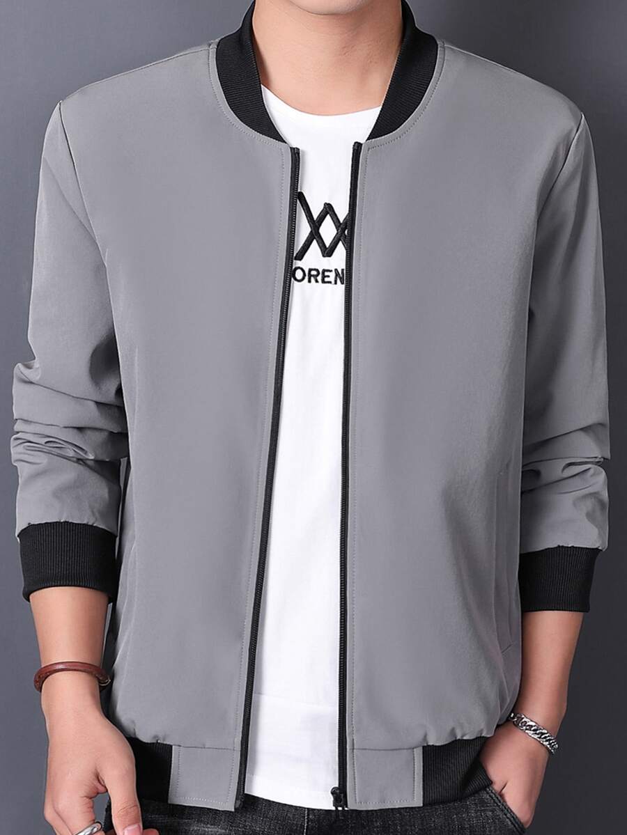 Manfinity Áo khoác Nam Túi Dây kéo màu trơn Giải trí - Xám - Xem 1