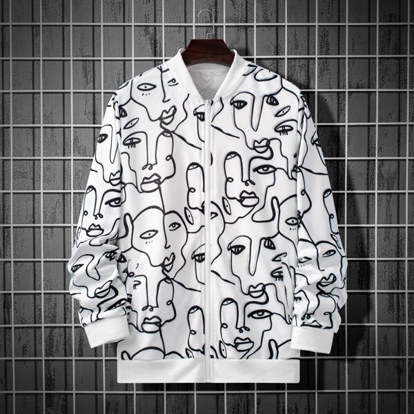 

Men Figure Graphic Bomber Jacket, Black and white