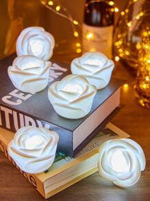 6 piezas de flores de rosa iluminadas con LED, rosas decorativas de ambiente. Decoración de proposición, decoración de hogar, decoración de mesa, decoración de habitación, decoración de fiestas. - Blanco - Ver 1