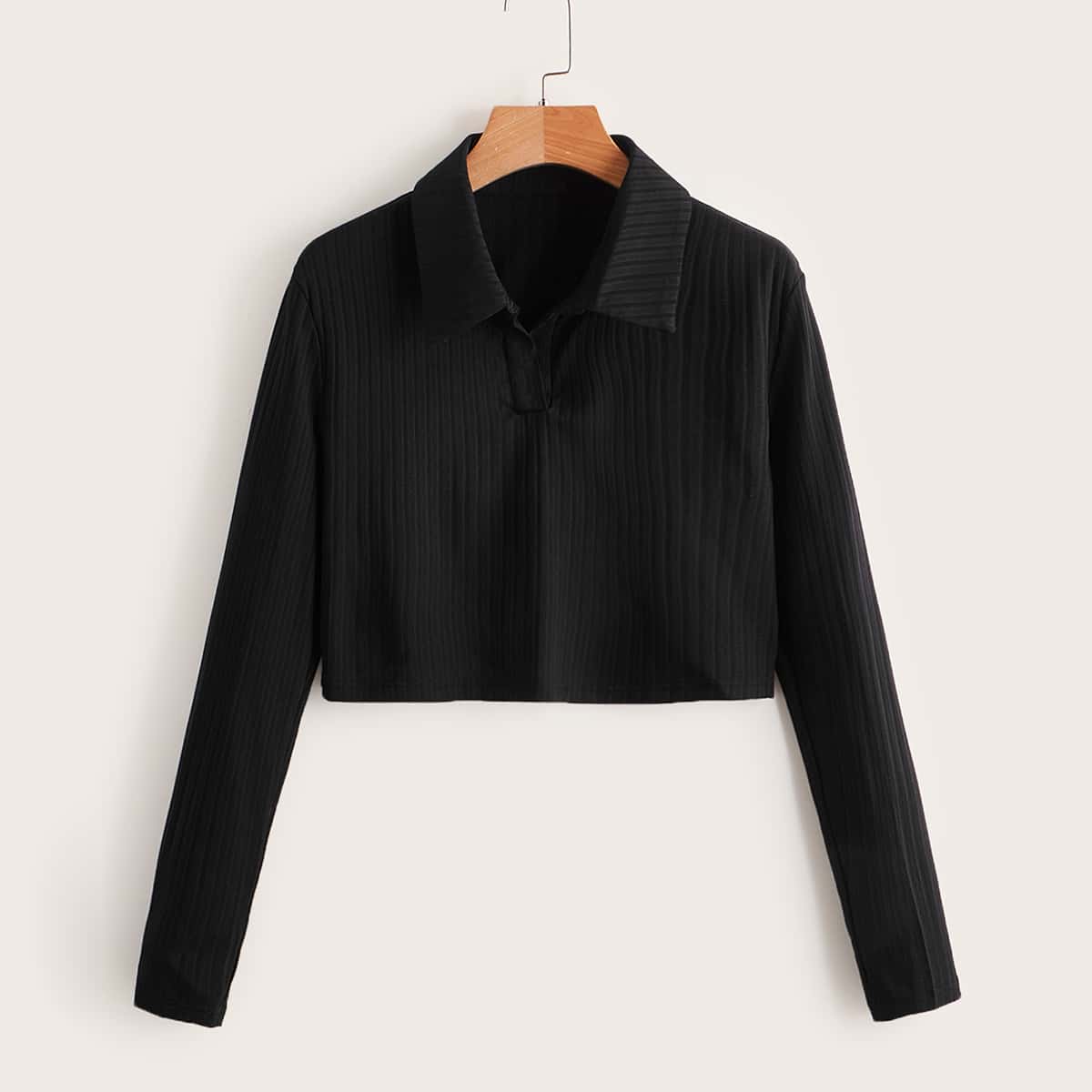 

Ribbed Knit Crop Tee, Black