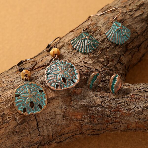 

3pairs Shell Decor Drop Earrings, Multicolor