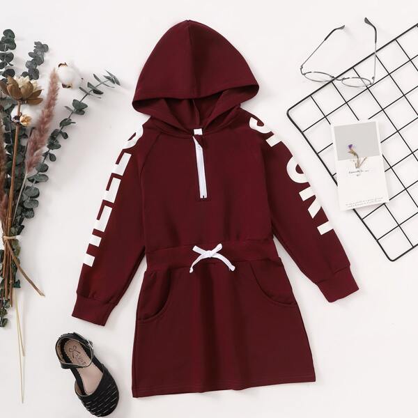 

Toddler Girls Letter Graphic Bow Sweatshirt Dress, Burgundy