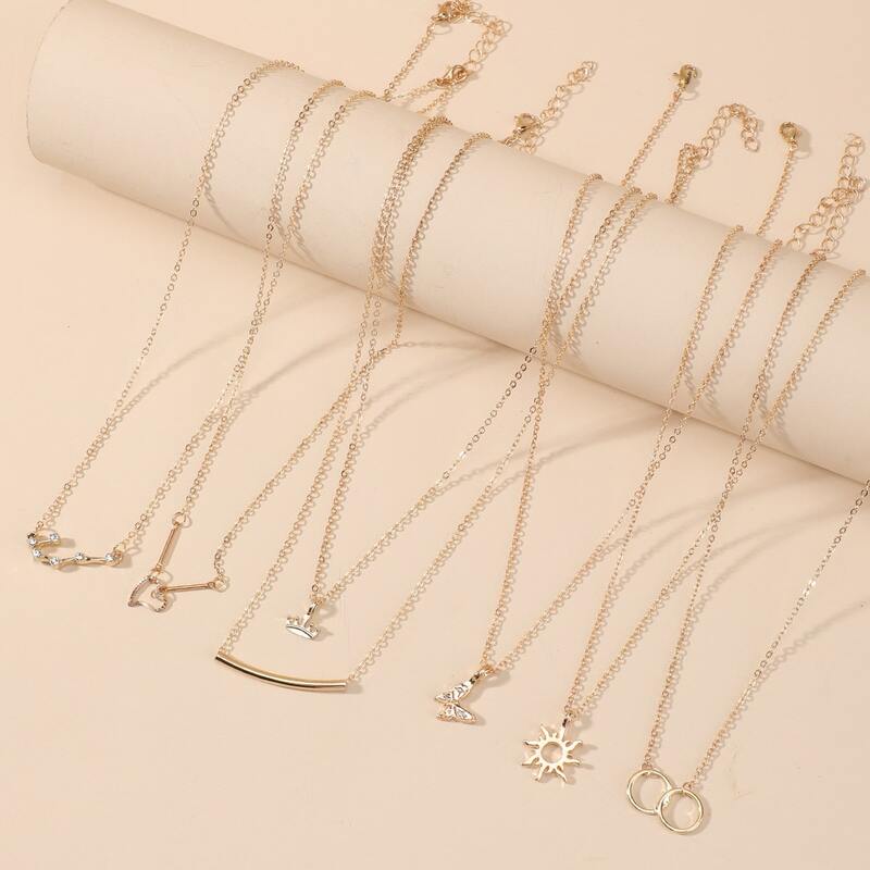 

6pcs Sun Decor Chain Necklace, Gold