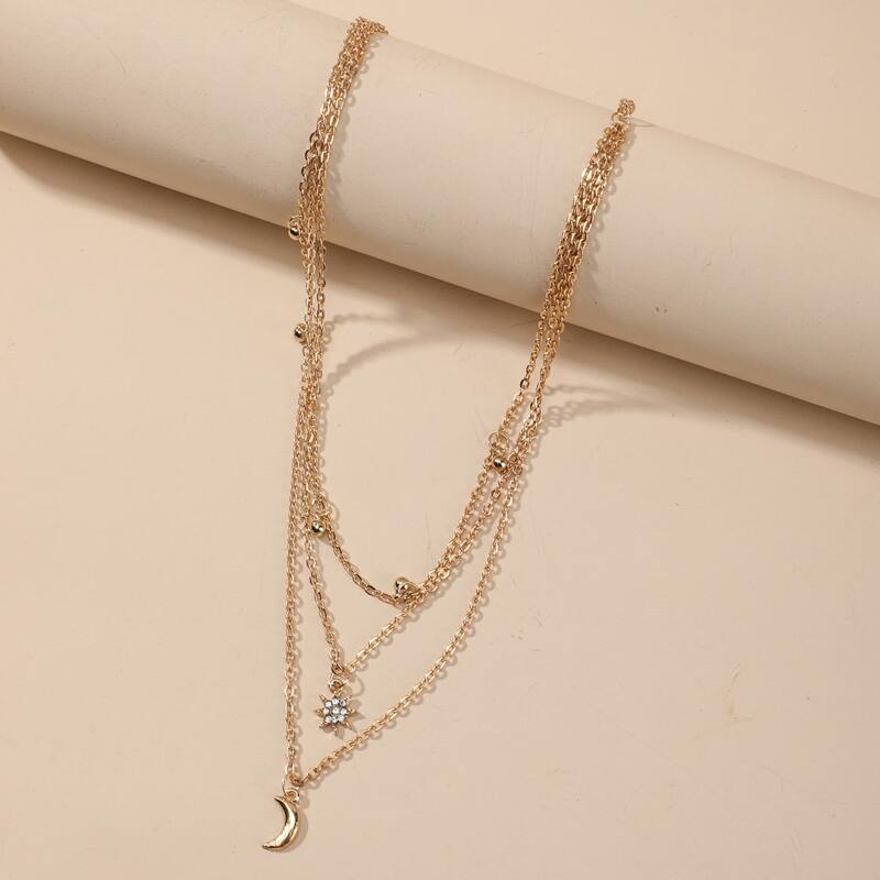 

Moon Decor Layered Chain Necklace, Gold