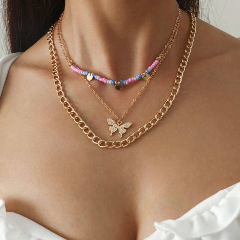 

2pcs Butterfly Decor Chain Necklace, Gold