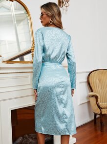 Modelyn Cheetah Drawstring Front Crop Blouse & Skirt - Baby Blue - View 2