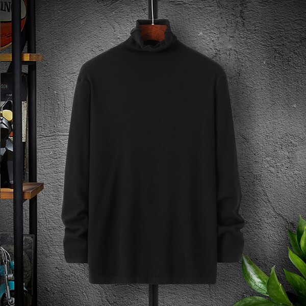 

Men Solid High Neck Sweater, Black