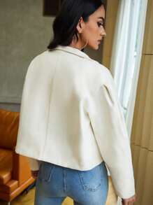 SHEIN EZwear Áo khoác ngoài nữ Nút phía trước màu trơn Giải trí - Màu be - Xem 2