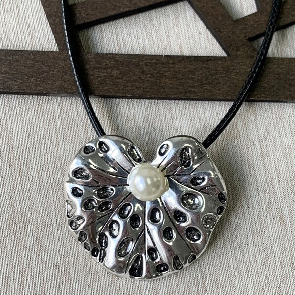 

Faux Pearl Charm Necklace, Antique silver