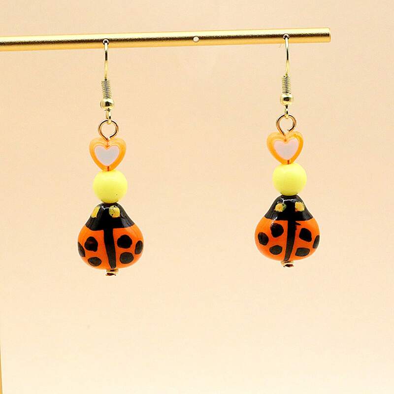 

Ladybug Drop Earrings, Orange