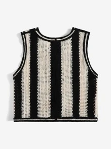 SHEIN MOD Floral Embroidery Stripe Pattern Vest Cardigan - Multicolor - View 2