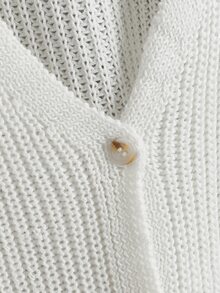 Áo len bé gái Nút phía trước Khối Màu Sọc Giải trí - trắng - Xem 4