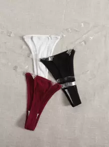 3条装纯色性感丁字裤 - 彩色 - 查看 1