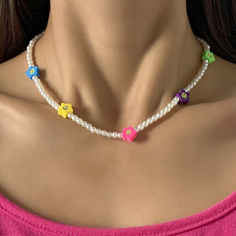 

Star Decor Faux Pearl Beaded Necklace, Multicolor