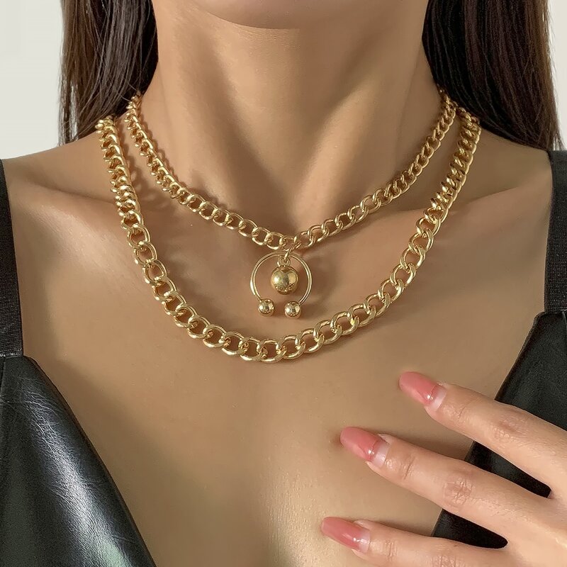 

2pcs Bead Decor Chain Necklace, Gold