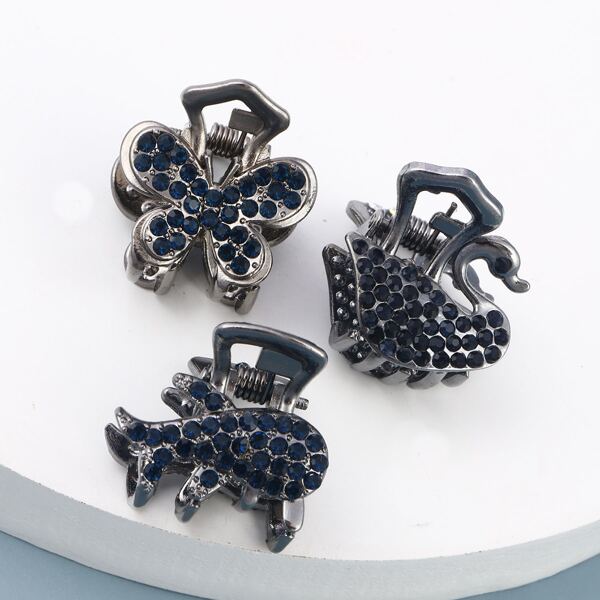 

3pcs Rhinestone Butterfly Decor Hair Claw, Multicolor