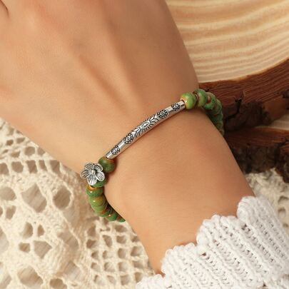 Flower Decor Beaded Bracelet