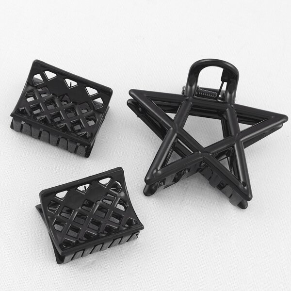 

3pcs Star Design Hair Claw, Black