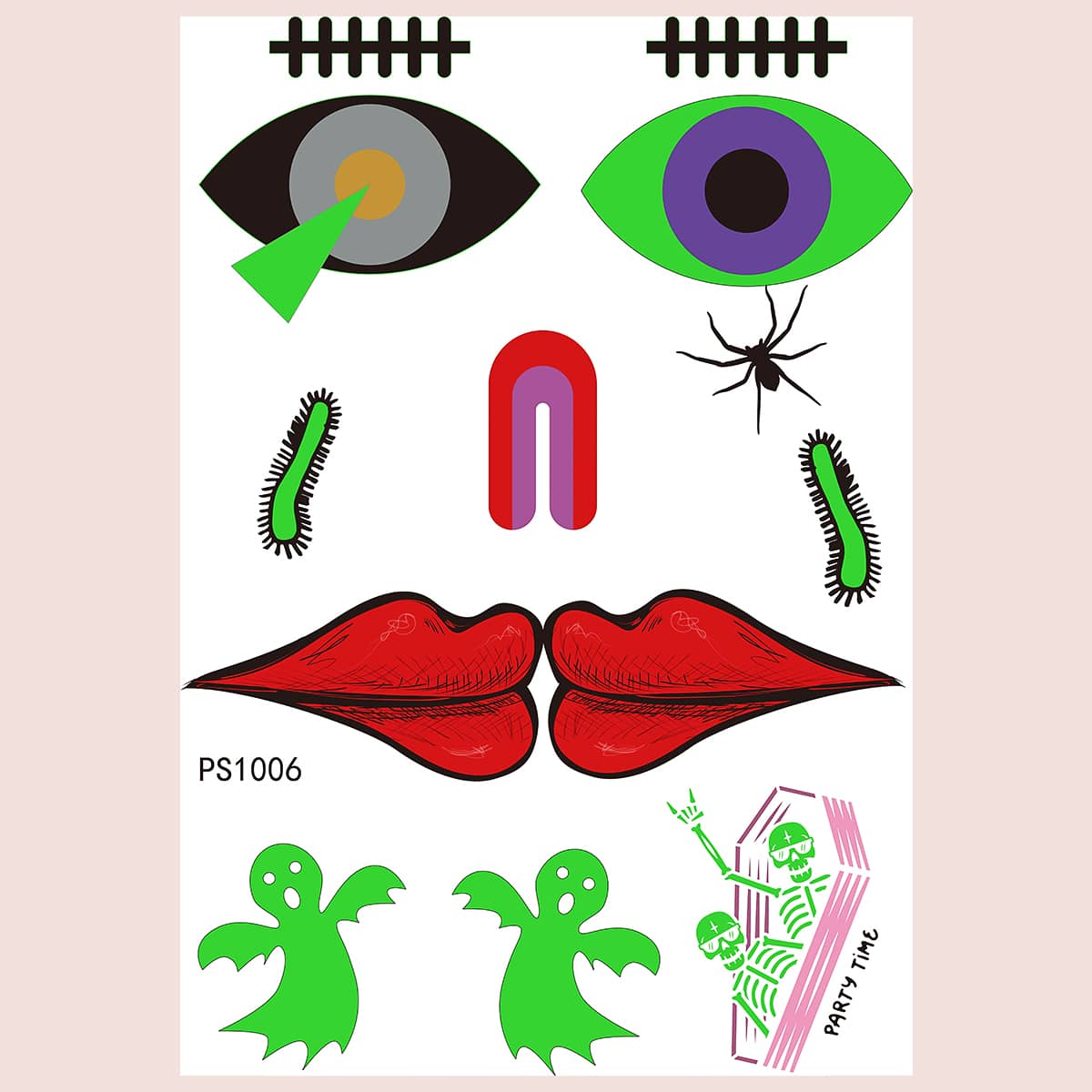 

1sheet Halloween Cartoon Graphic Tattoo Sticker, Multicolor